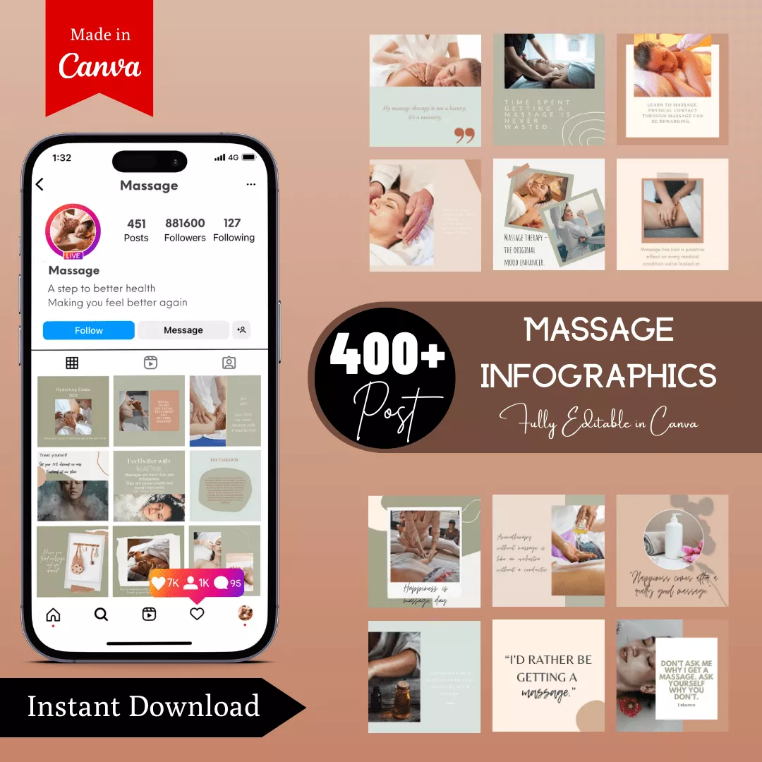 Massage Ready to Post Canva Editable Templates